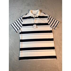 Ben Sherman Striped White Blue 3 Button Tech Jersey Golf Sport Men's L